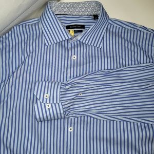 BUGATCHI Mens Blue Striped Long Sleeve Button Down Shirt